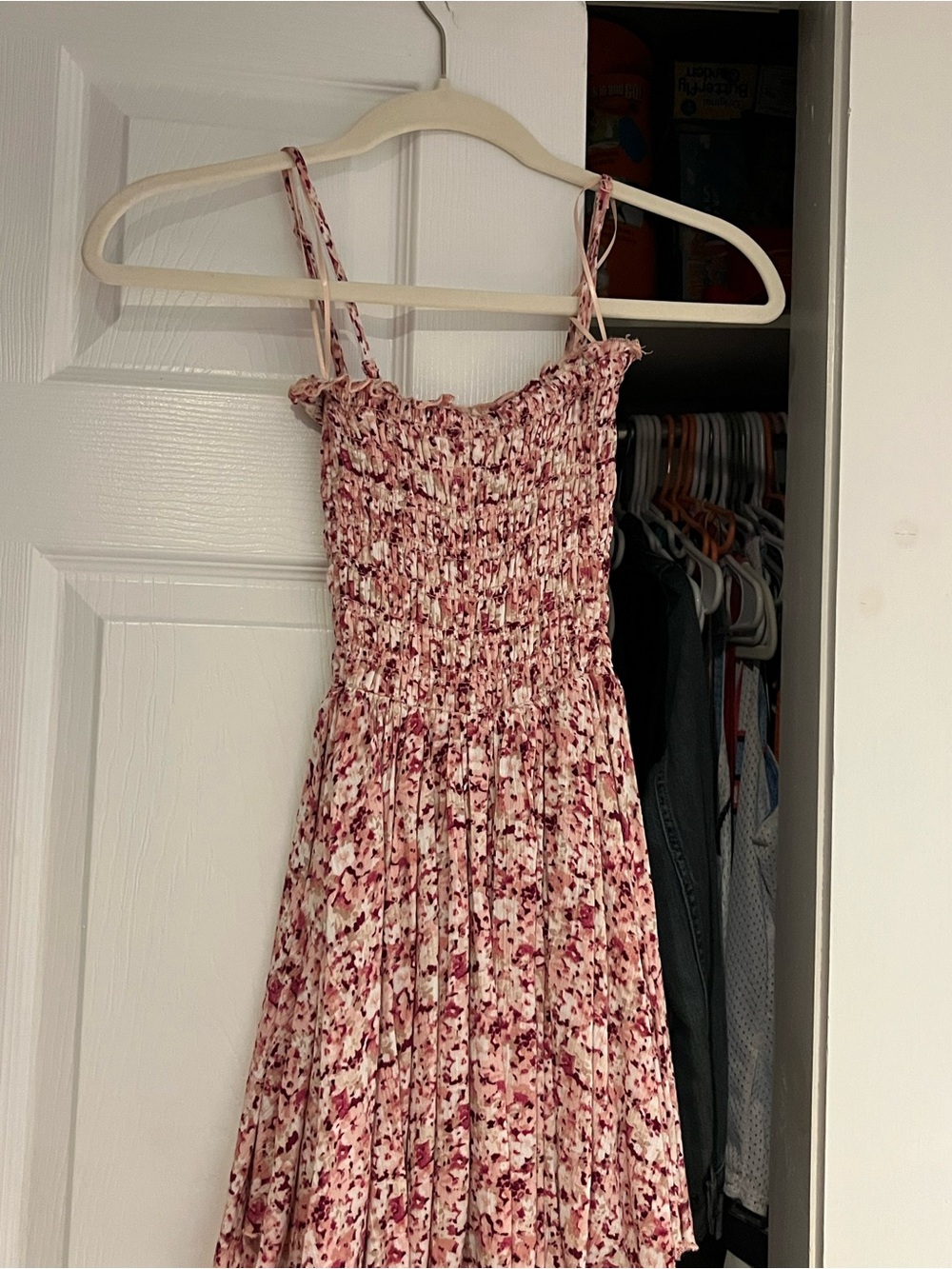 GAP Pink Floral Smocked Mini Dress